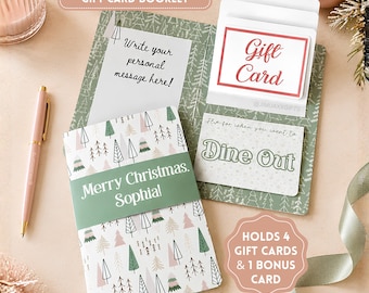Personalized Christmas Gift Card Booklet For Her, Interactive Holiday Flip Card Gift, Ways To Give Multiple Gift Cards, Pink & Sage, 5x7