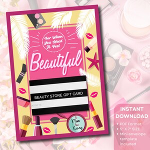 Tarjeta de regalo imprimible para tienda de belleza, certificado para tarjeta de regalo de maquillaje para niñas preadolescentes, regalo para fashionistas adolescentes menores de 30 años, regalo de maquillaje para mamá