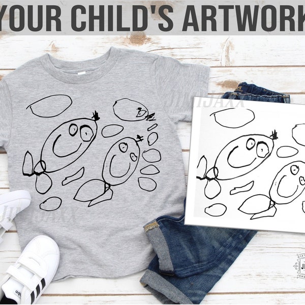 Child’s Drawing On T-Shirt, Kids Artwork From Photo Printed On Shirt, Hand Drawn Art Custom Tee, Unique Keepsake Gift For Dad Mom, Unisex