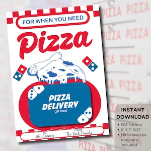 Pizza Lieferung Geschenk Kartenhalter zum Ausdrucken, Tween Jungen Geschenke unter 30, Weihnachtspizza Geschenk, College Abschluss als Karten, digitales PDF