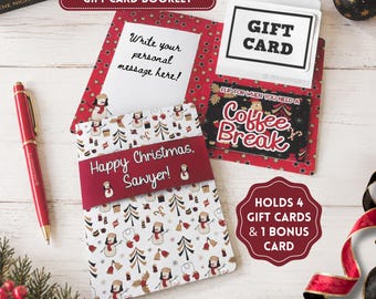 Multiple Gift Card Christmas Card, Personalized Gift Card Book Holder, Interactive Holiday Flip Cards, Secret Santa Gift, Red & Black, 5x7