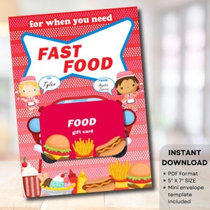 Porte-cartes cadeau Fast Food Drive Up à imprimer à la maison, Cadeau imprimable pour les moins de 20 ans, Cartes pour diplômés universitaires, Cadeau pour préadolescents à téléchargement immédiat