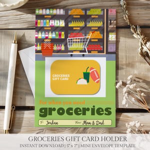 Lebensmittelgeschäft Lieferung Geschenkkartenhalter, Instacart druckbare Karte, College Sorgfalt Paket, Abschlussgeschenk unter 20, sofortiger Download, Größe 5x7