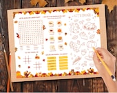 Thanksgiving Coloring Placemat Printable: Kids Table Games, Word Search, Coloring, Puzzles, Instant Download, Two Designs, Two Sizes, PDF