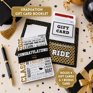Graduation Flip Card Booklet, Multi Gift Card Holder Card, Senior Graduation Money Gift, Class of 2026, Holds 5 Gift Cards, Subway Art, 5x7