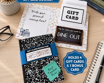 Teacher Gift Card Holder Book, Personalized Teacher Appreciation Card Holding 5 Gift Cards, Interactive Flip Card Gift For Educators, 5x7