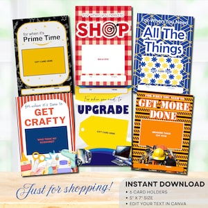 Minicadeaubon bundelboek, winkelen themacadeau, doe-het-zelfcadeaus, voor wanneer kaarten, college zorgpakket, afdrukbare, BEWERKBARE sjabloon