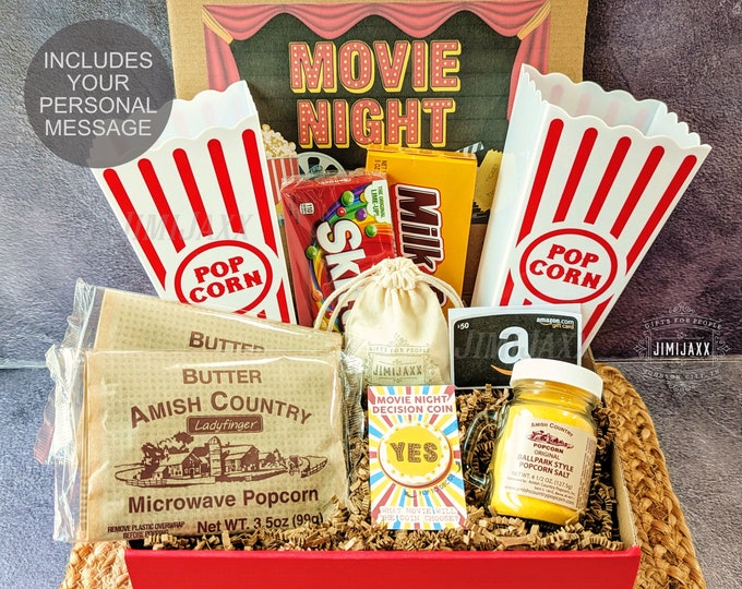 Coffret cadeau Soirée cinéma, Boîte à bonbons Soirée rendez-vous amoureux, Boîte-cadeau Soirée divertissement en famille, Panier cadeau Soirée cinéma, Boîte collation Soirée cinéma, Cadeau soirée douillette