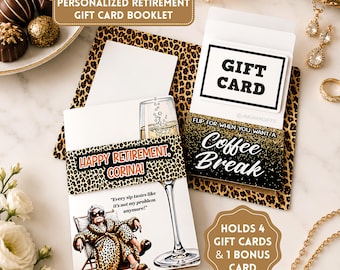 Retirement Gift Card Holder Booklet For Women, Funny Office Farewell Gift Idea, Personalized Coworker Keepsake, Luxury Cheetah Print, 5x7