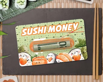 Portatarjetas de regalo de sushi divertido, ideal para cenas japonesas, para amantes de la comida asiática, regalo de cumpleaños para adolescentes, sushi adorable, tarjeta de dinero con cúpula, 5x3