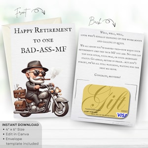Carte de départ pour la retraite cool du club des grands-pères, imprimable, modifiable, carte-cadeau de retraite pour collègue, grand-père moto, carte au format 4 x 6