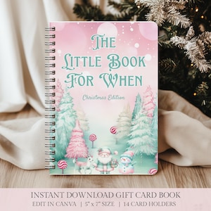 Christmas Gift Card Book For Her, Pink & Mint Christmas Cards, The Little Book For When Christmas Edition, Instant Download, Edit In Canva