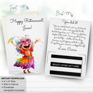 Personalized Customizable Happy Retirement Card For Senior Lady, Funny Sassy Retirement Gift Card Holder Card, Printable Editable, Size 4x6