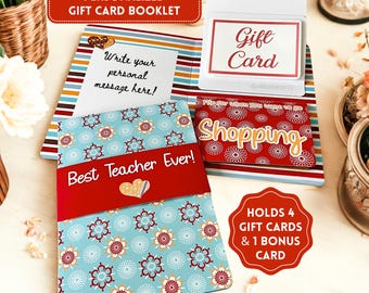 Any Occasion Gift Card Book, Multiple Gift Card Holder, Teacher Appreciation Gift Ideas For Her, Just Because Card, Red & Teal Paisley, 5x7