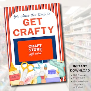 Craft Store Cadeaukaarthouder Afdrukbaar, DIY-projectcadeau voor haar, Art Supply Shopping-cadeaukaart, cadeau leraar kinderdagverblijf, cadeau kunstleraar, pdf