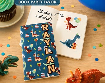 Personalized Dinosaur Party Favor Mini Sticker Book, Custom Kids Dino Stickers, Non Candy Favors, Birthday Keepsake Activity Book, Size 3x5