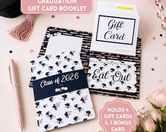 Graduation Multi Gift Card Holder Card For Her, Senior Graduation Money Gift, Class of 2026 Flip Card Booklet, Holds 5 Gift Cards, Size 5x7