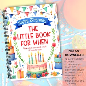 Livro de cartões de presente de aniversário, álbum de cartões de presente para aniversário, porta-livro de cartões de aniversário, presente de grupo para aniversário, modelo de cartão de aniversário editável