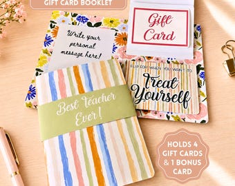 Teacher Appreciation Gift Card Booklet, Back To School Gift Ideas For Her, Gift Card Holder, Thank you, Shopping Gifts, Stripes Florals, 5x7
