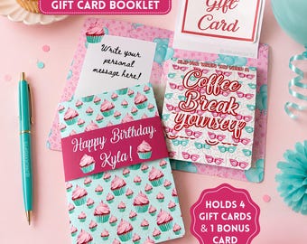 Gift Card Flip Booklet For Her, Sweet 16 Teenage Girl Gifts, Personalized Interactive Birthday Card, Pink and Teal Cupcake Design, Size 5x7