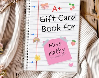 Personalized Teacher Appreciation Gift Card Book, Back To School Gifts For Teacher Printable, Notebook Paper Teacher Card Editable, Size 4x6
