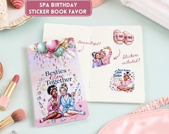 Personalized Spa Themed Sticker Book Party Favor | Custom Spa Birthday Favor for Girls | Mini Reusable Sticker Activity Book with Name | 3x5