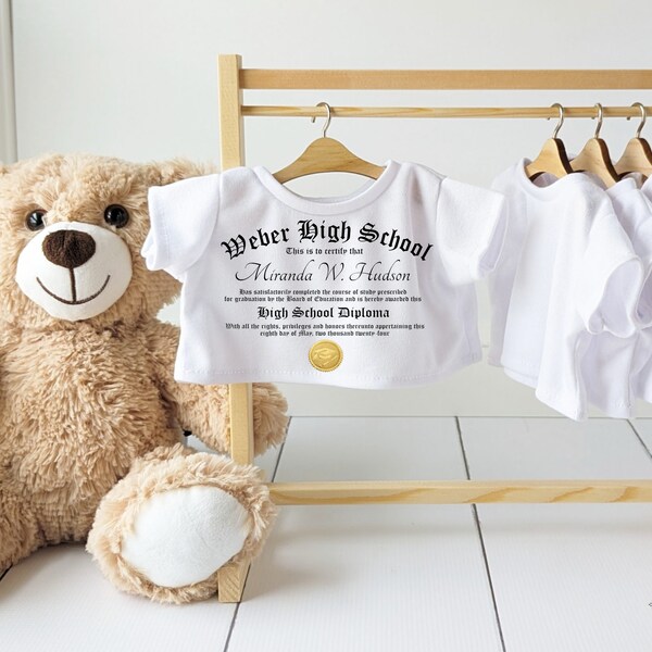 Personalized Graduation Teddy Bear Shirt, Unique Grad Gift For Her, Senior Class of 2024 Shirt For Stuffed Animal, Custom Bear Shirt For Her