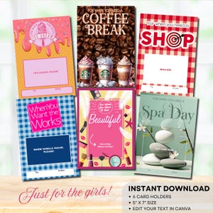 Lot de mini-cartes-cadeau pour elle, idée cadeau week-end entre filles, bonbonnière à imprimer, carte-cadeau à imprimer, carte-cadeau café, pour quand les cartes sont modifiables