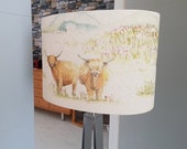 Highland Cow Lampshade, Highland Cattle Country fabric by Voyage, various sizes available, Scottish Style, Handmade Lampshade