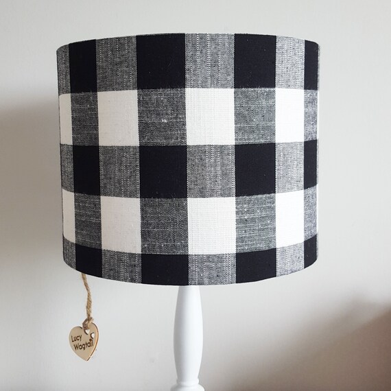 Black White Checked Lampshade Large Suitable For New Zealand Black White Checked Lampshade Large, Grey Fabric Lamp Shades Nz