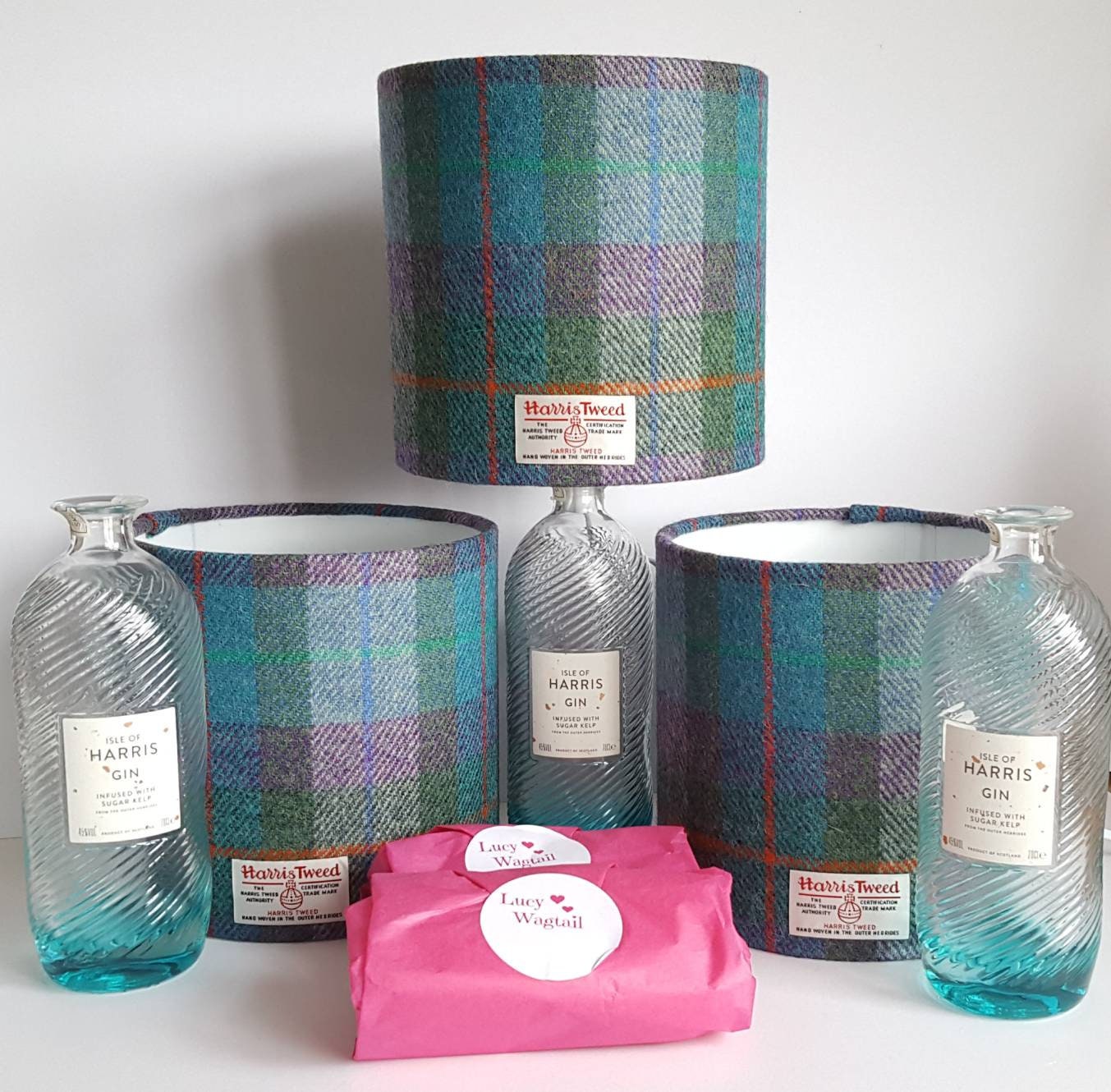 Gin Bottle Lamp Kit Harris Tweed Lampshade and Bottle Lamp Etsy