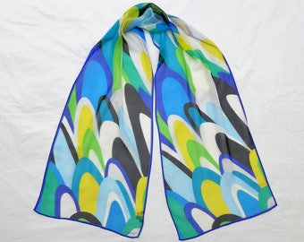 ECHO Sheer Chiffon Silk Bright Multicolor Abstract Mod Long Designer Fashion Scarf, FREE SHIPPING