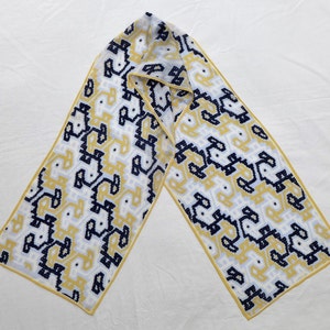 Vintage Anne Klein Silk Yellow Blue Modern Abstract Long Designer Fashion Silk Scarf, FREE SHIPPING