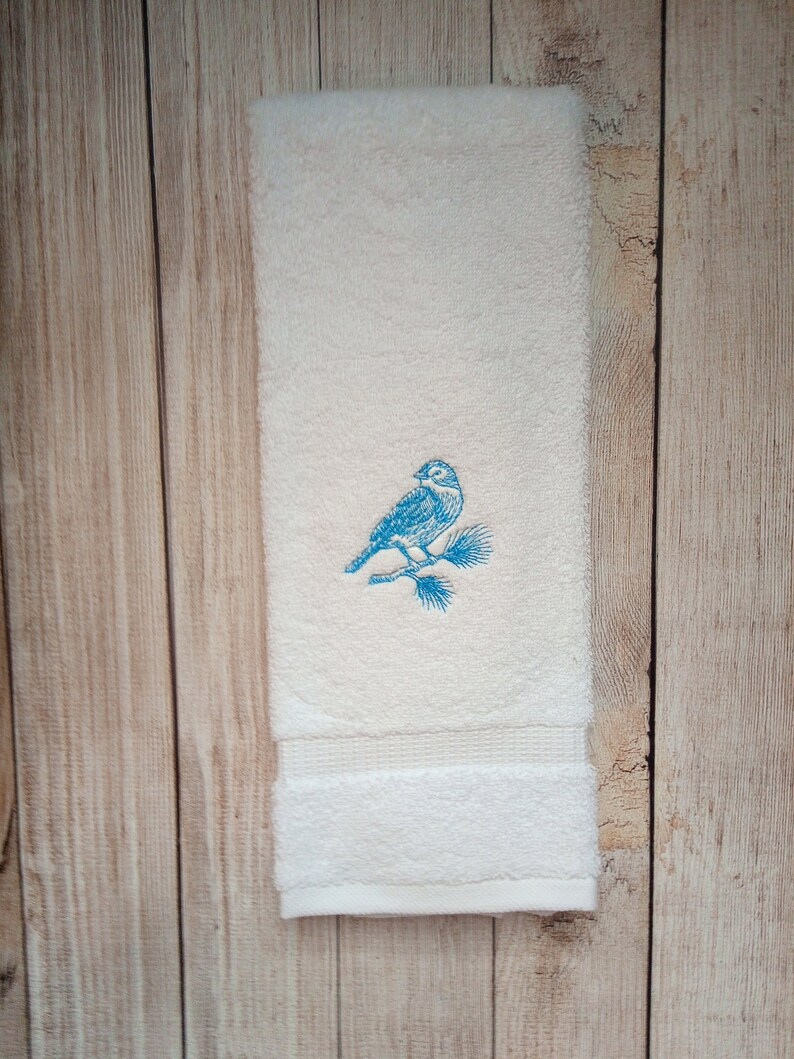 Bluebird Embroidered Bathroom Hand Towel Blue Bluebird Etsy
