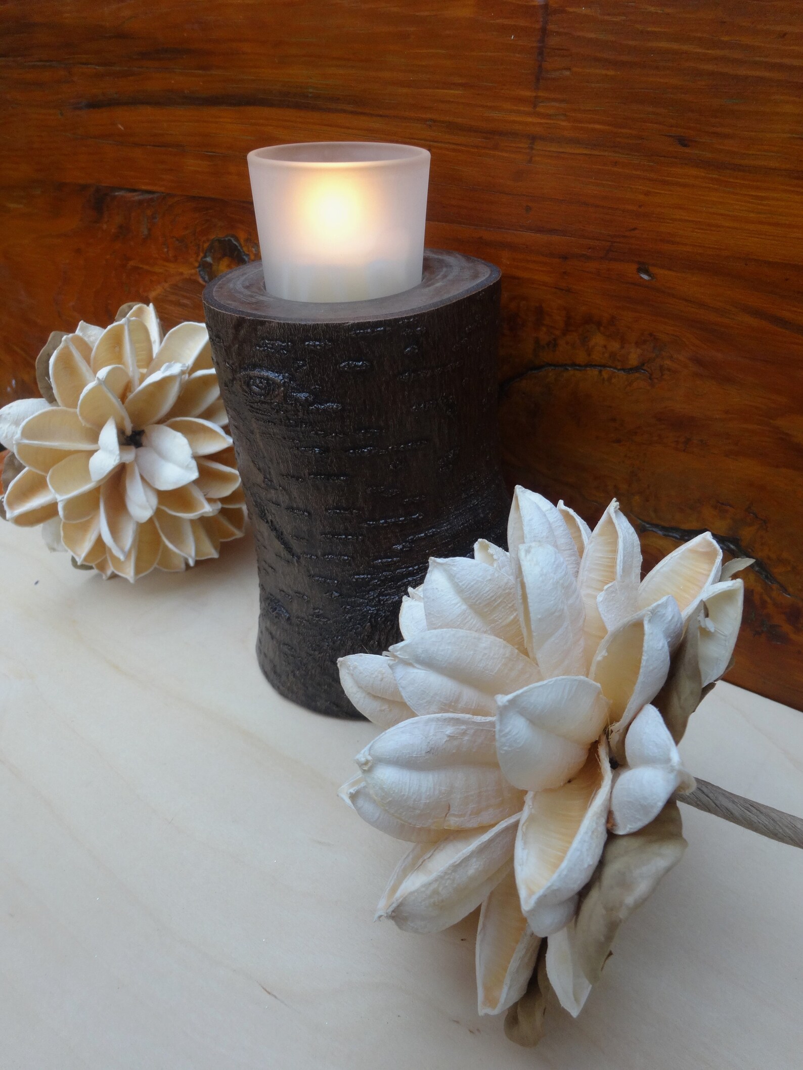 All Natural Wood Rustic Log Candle Holder Ebony Stained & Etsy