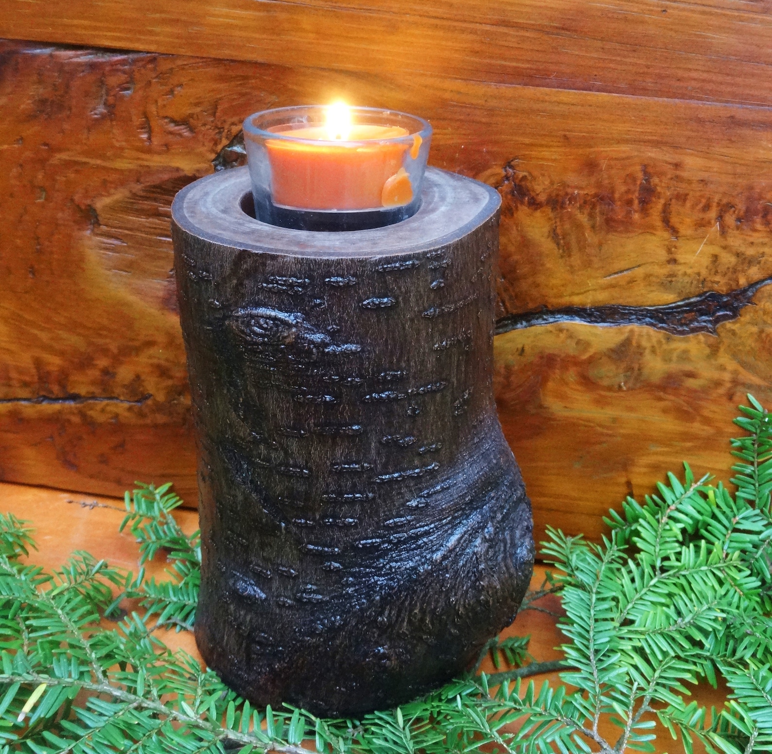All Natural Wood Rustic Log Candle Holder Ebony Stained & Etsy