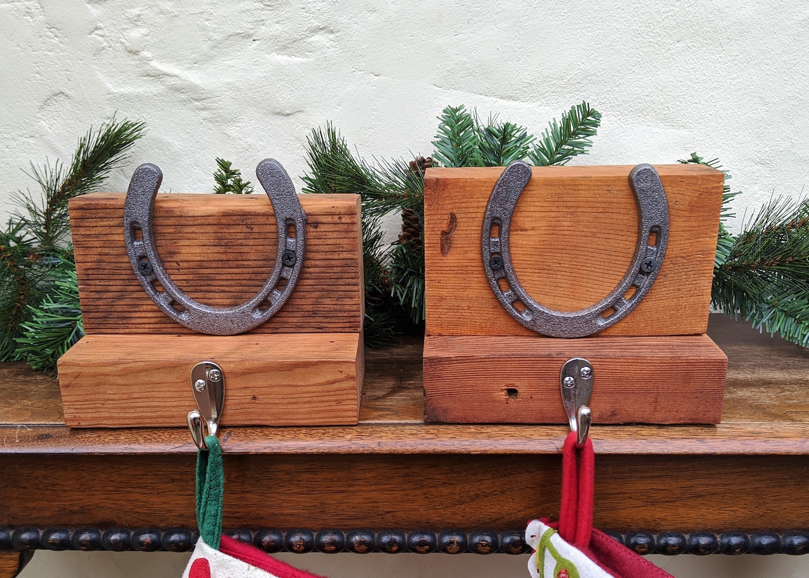 Rustic Horseshoe Christmas Stocking Holder Set of Two Etsy