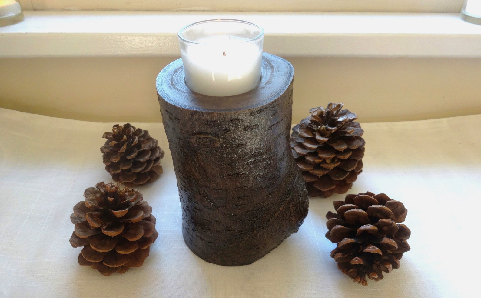 All Natural Wood Rustic Log Candle Holder Ebony Stained & Etsy