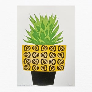 Houseplant print, original A4 linocut print, wall art image 1