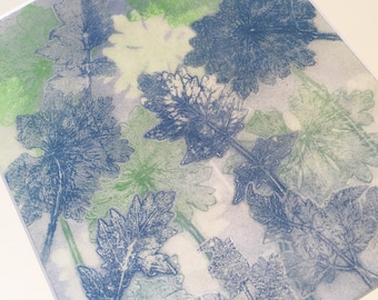original monoprint-collage cranesbill and other leaves Nature print