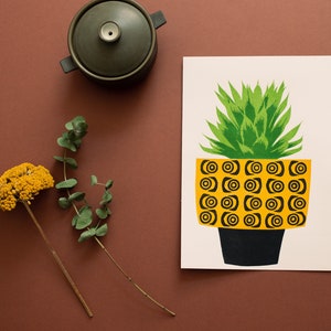 Houseplant print, original A4 linocut print, wall art image 10