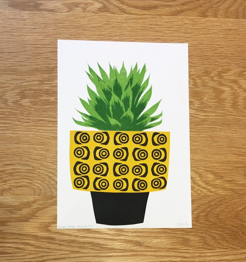 Houseplant print, original A4 linocut print, wall art image 5