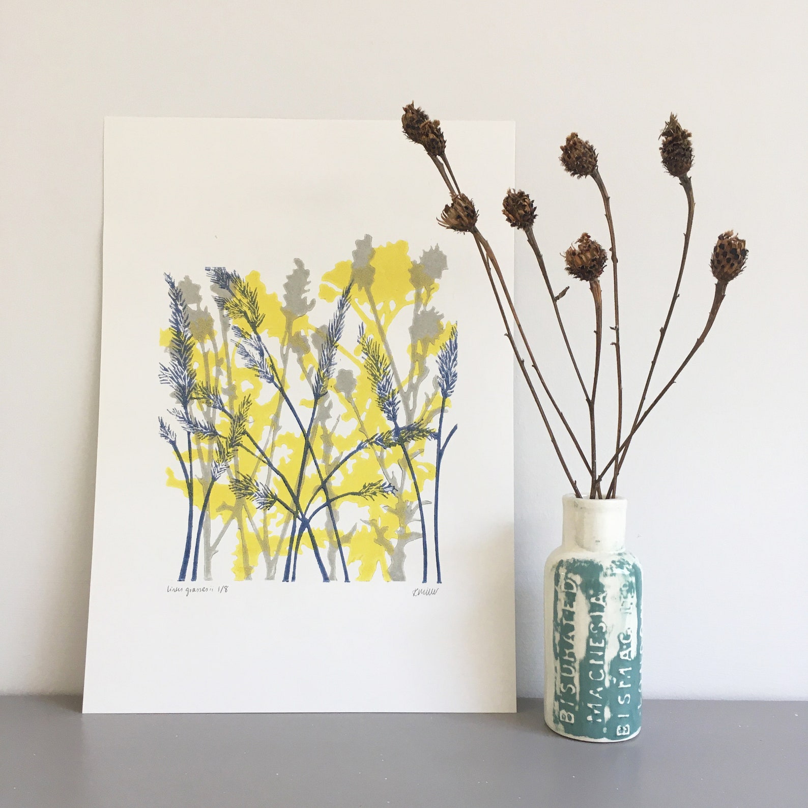 Grasses Print Original Linocut Print Botanical Print Wall Etsy