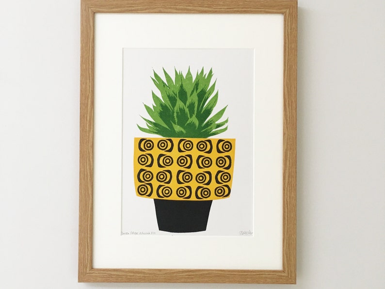 Houseplant print, original A4 linocut print, wall art image 2