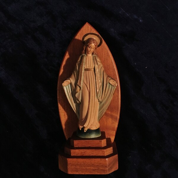 Antique Virgin Mary Statue- Hand Carved And Painted Wood By ANRI Italy