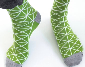 Men's Bright Green Socks for Boho Wedding, Funny Crazy Cool Socks for Groom / Groomsmen, Colorful Socks, Cotton and Spandex Socks for Him