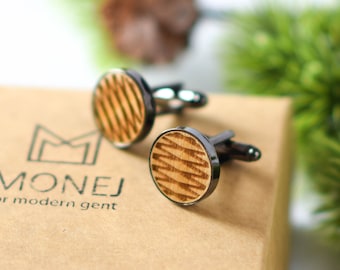 Wooden Cufflinks for Men, Engraved Novelty Wedding Cufflinks, Formal Dress Sleeve Links, Groomsmen Gift