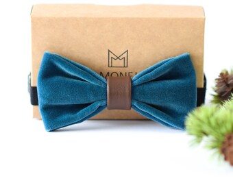 Velvet Italian Cotton Bow Tie Formal Bow Tie Gift for Him Boho Wedding Bow Tie for Groom Groomsmen Steel Grey Bow Tie for Men
