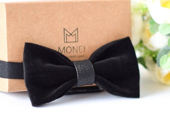 Velvet Italian Cotton Bow Tie Formal Bow Tie Gift for Him Boho Wedding Bow Tie for Groom Groomsmen Steel Grey Bow Tie for Men