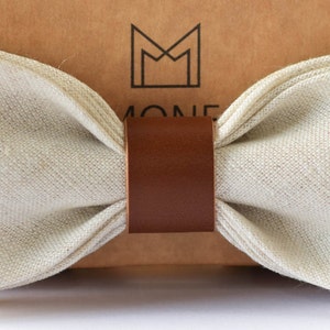 White Natural Linen Bow Tie for Boy Baby, Christening, Baptism Bow Tie Dark brown